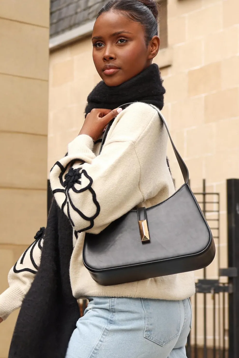 Black Faux Leather Shoulder Bag