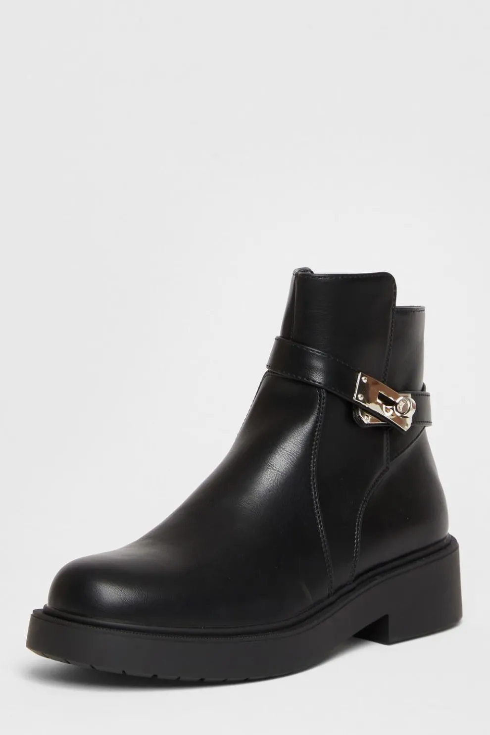 Black Faux Leather Ankle Boots