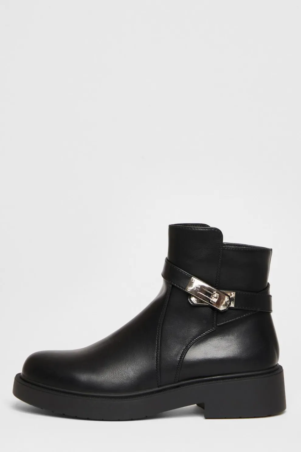 Black Faux Leather Ankle Boots