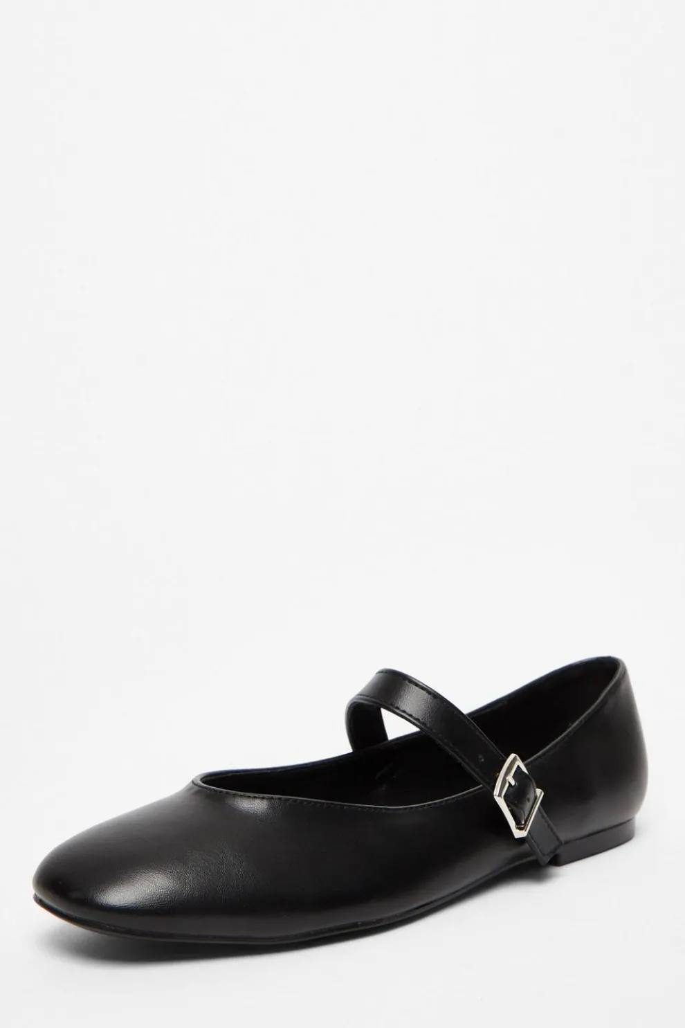 Black Faux Leather Buckle Pumps