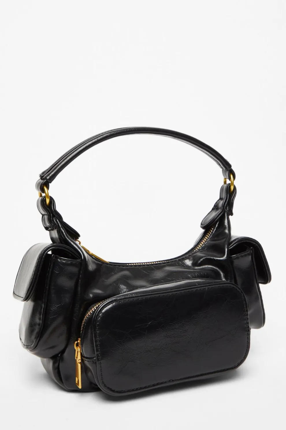 Black Faux Leather Shoulder Bag