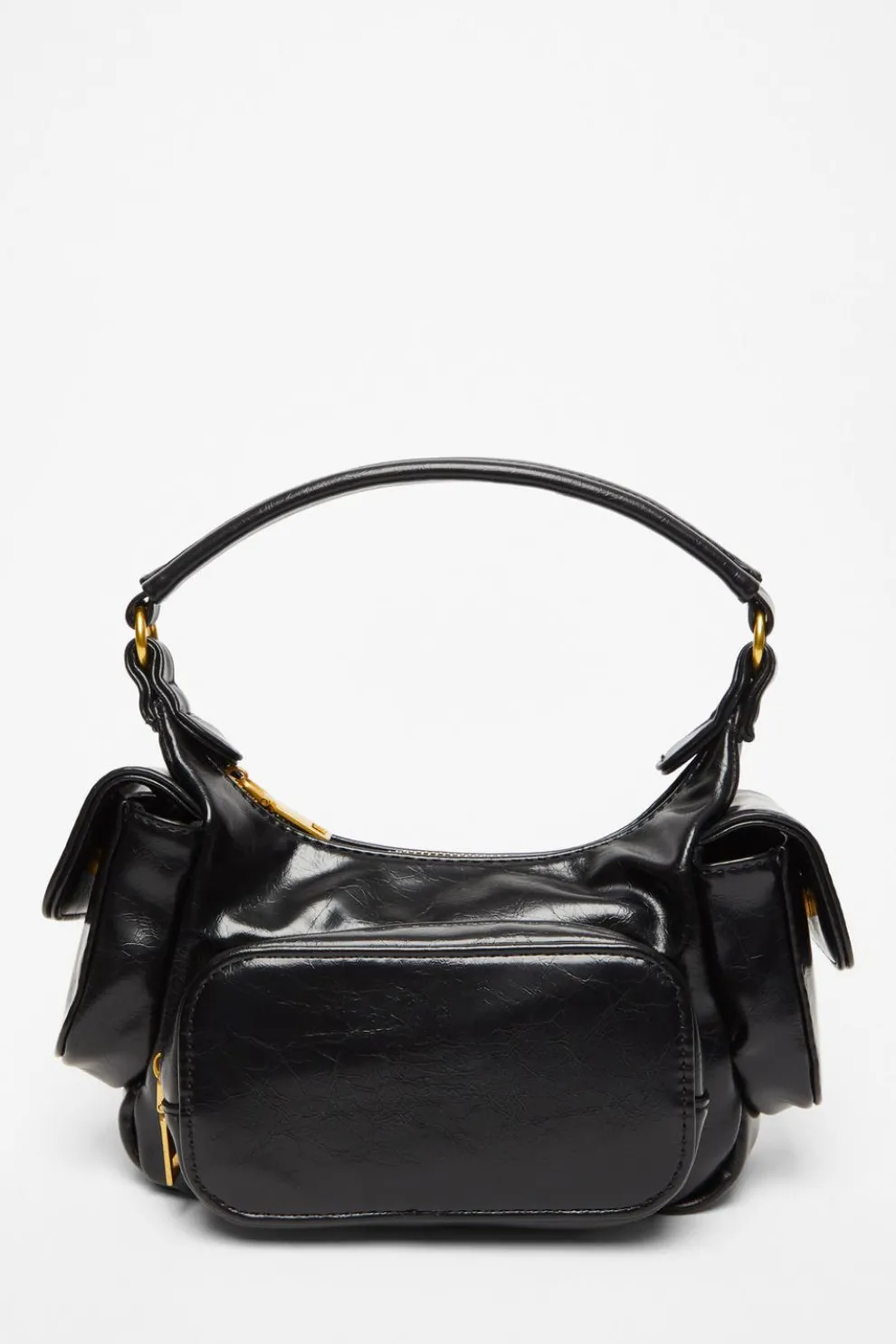 Black Faux Leather Shoulder Bag