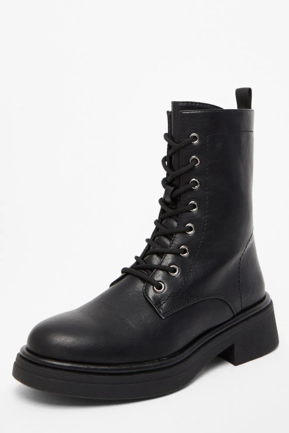 Black Faux Leather Lace Up Ankle Boots