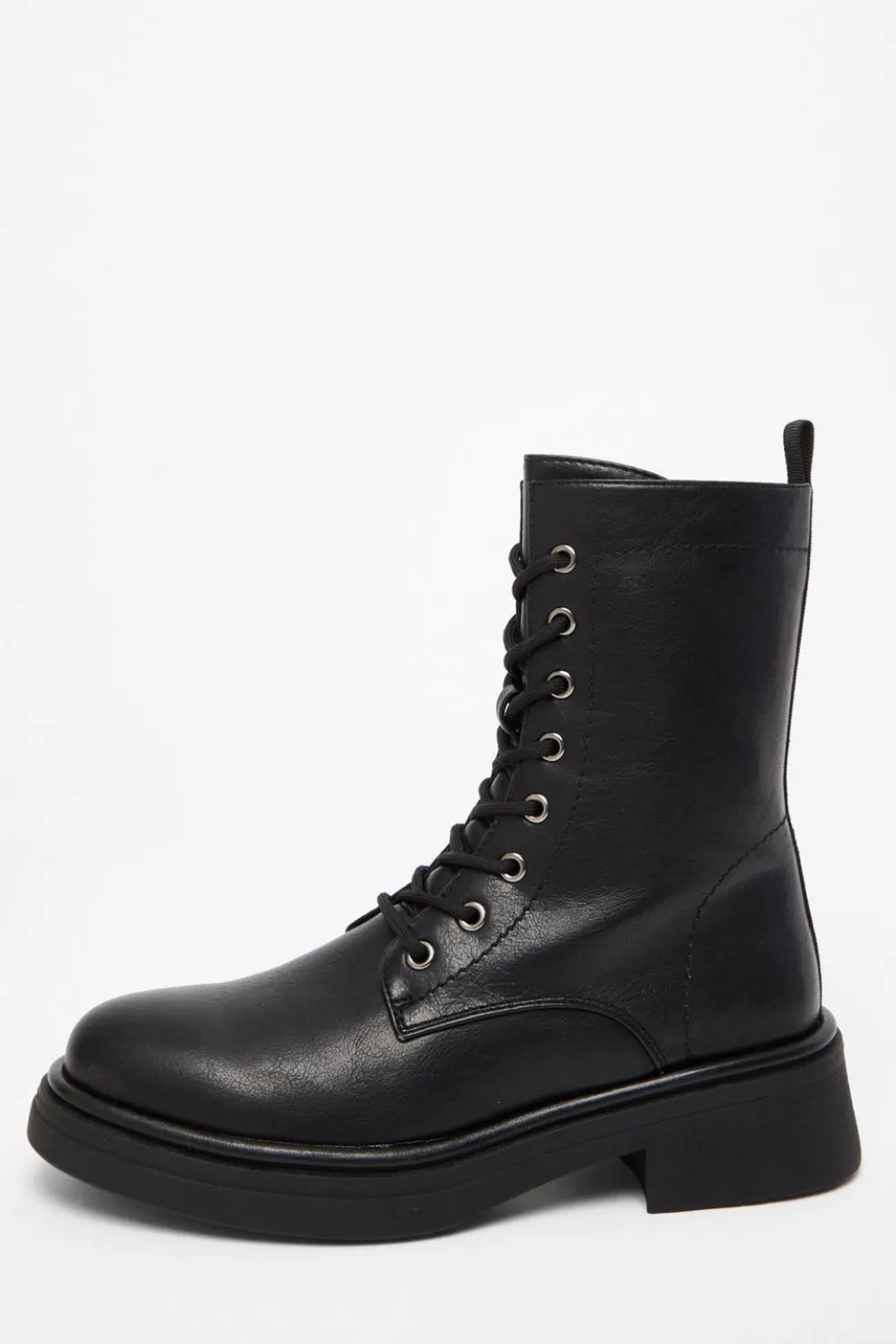 Black Faux Leather Lace Up Ankle Boots