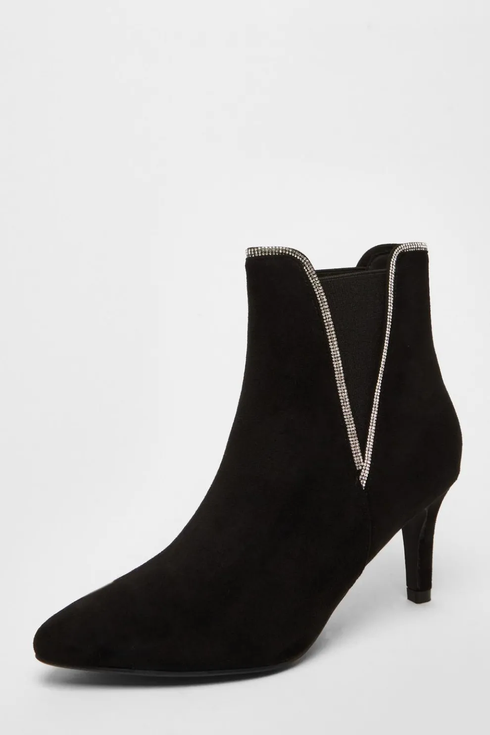 Black Faux Suede Diamante Ankle Boots