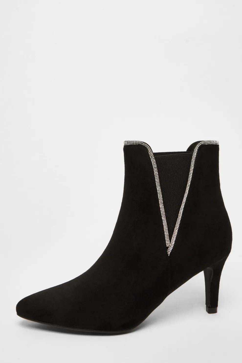 Black Faux Suede Diamante Ankle Boots