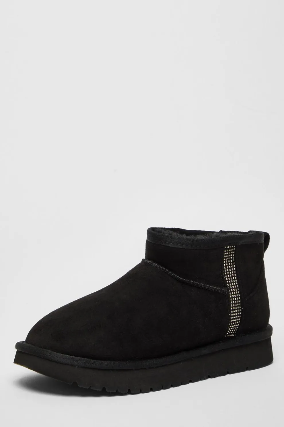 Black Faux Suede Diamante Ankle Boots