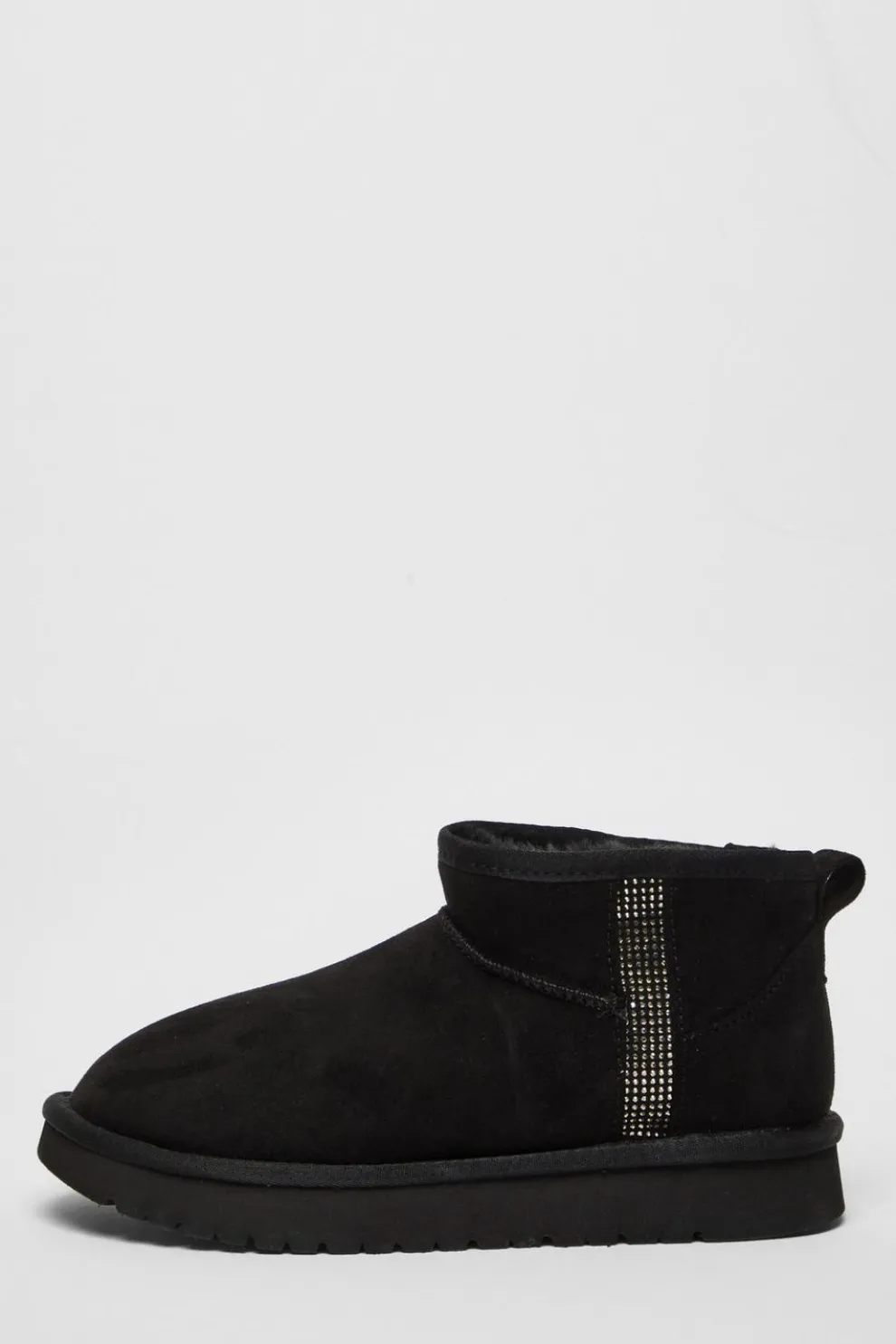 Black Faux Suede Diamante Ankle Boots