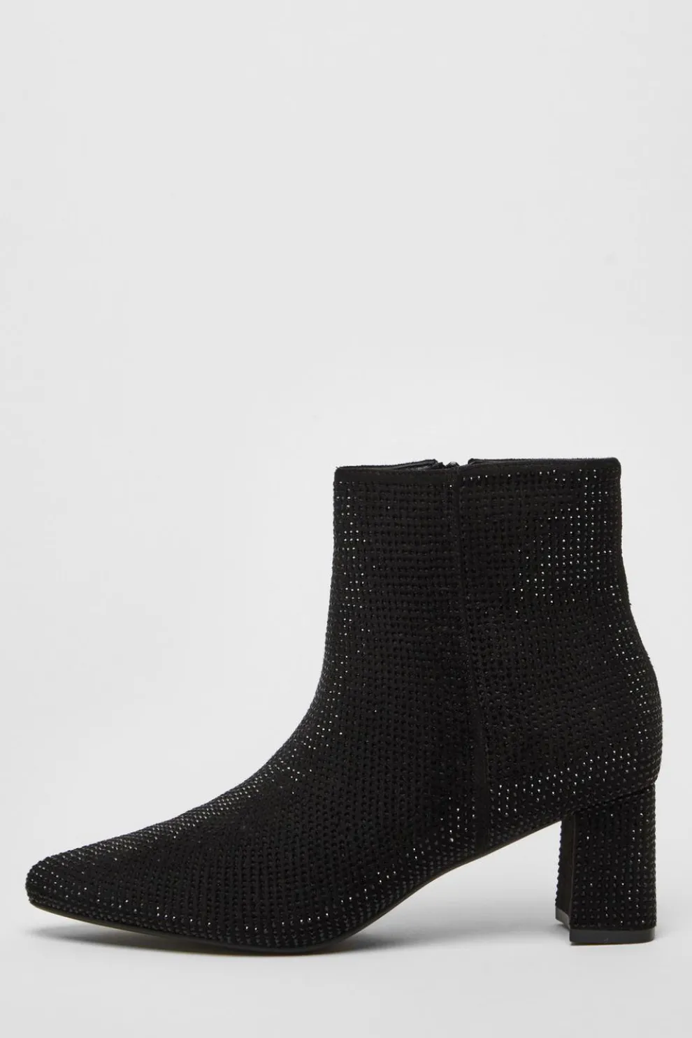Black Faux Suede Diamante Ankle Boot