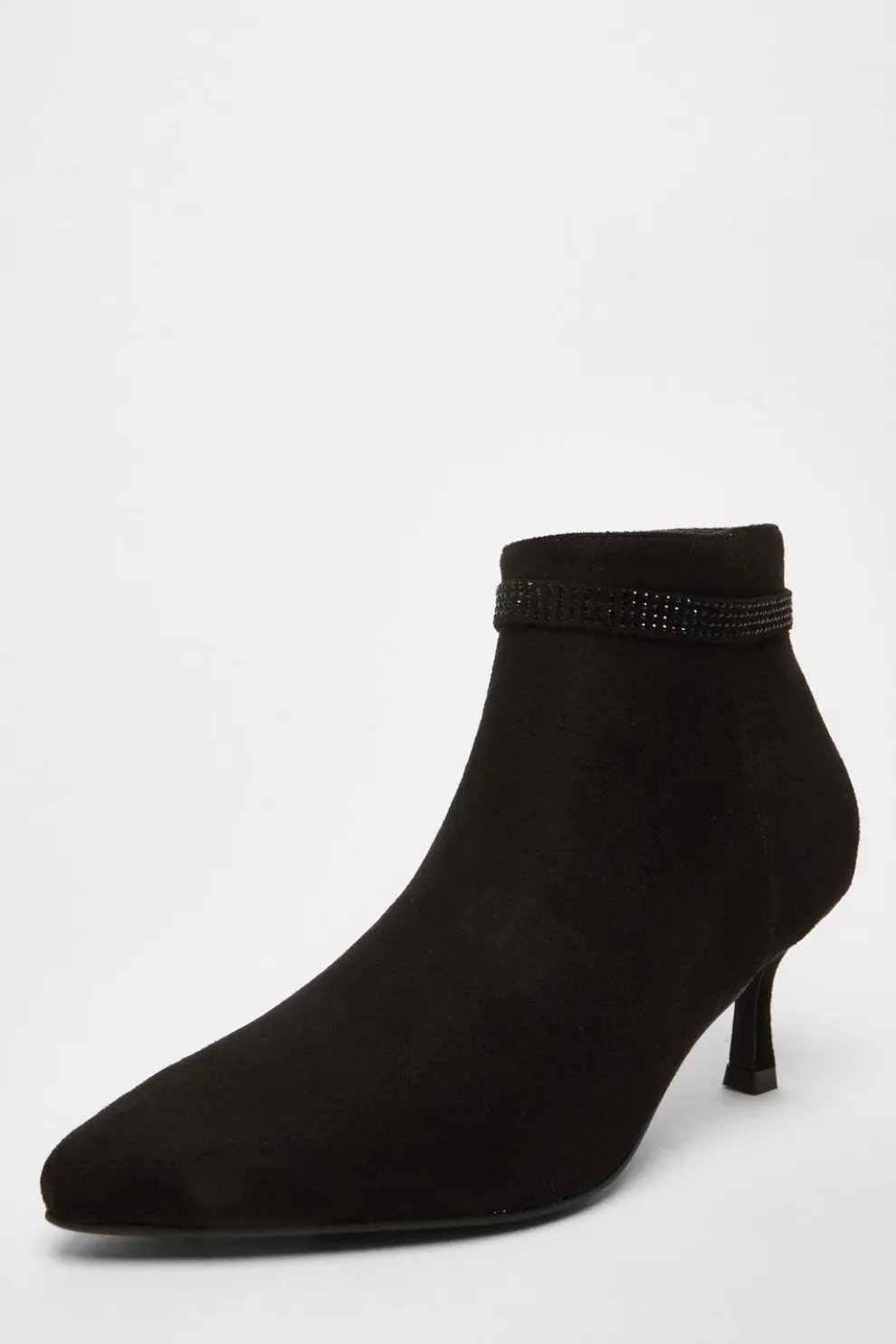 Black Faux Suede Diamante Bow Ankle Boot