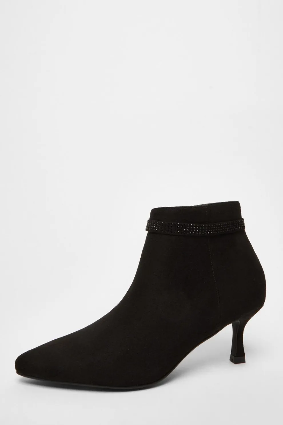 Black Faux Suede Diamante Bow Ankle Boot