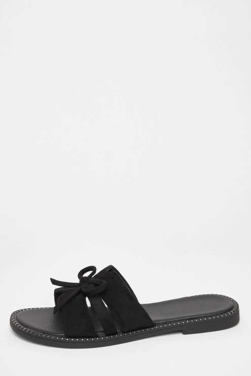 Black Faux Suede Flat Sandals
