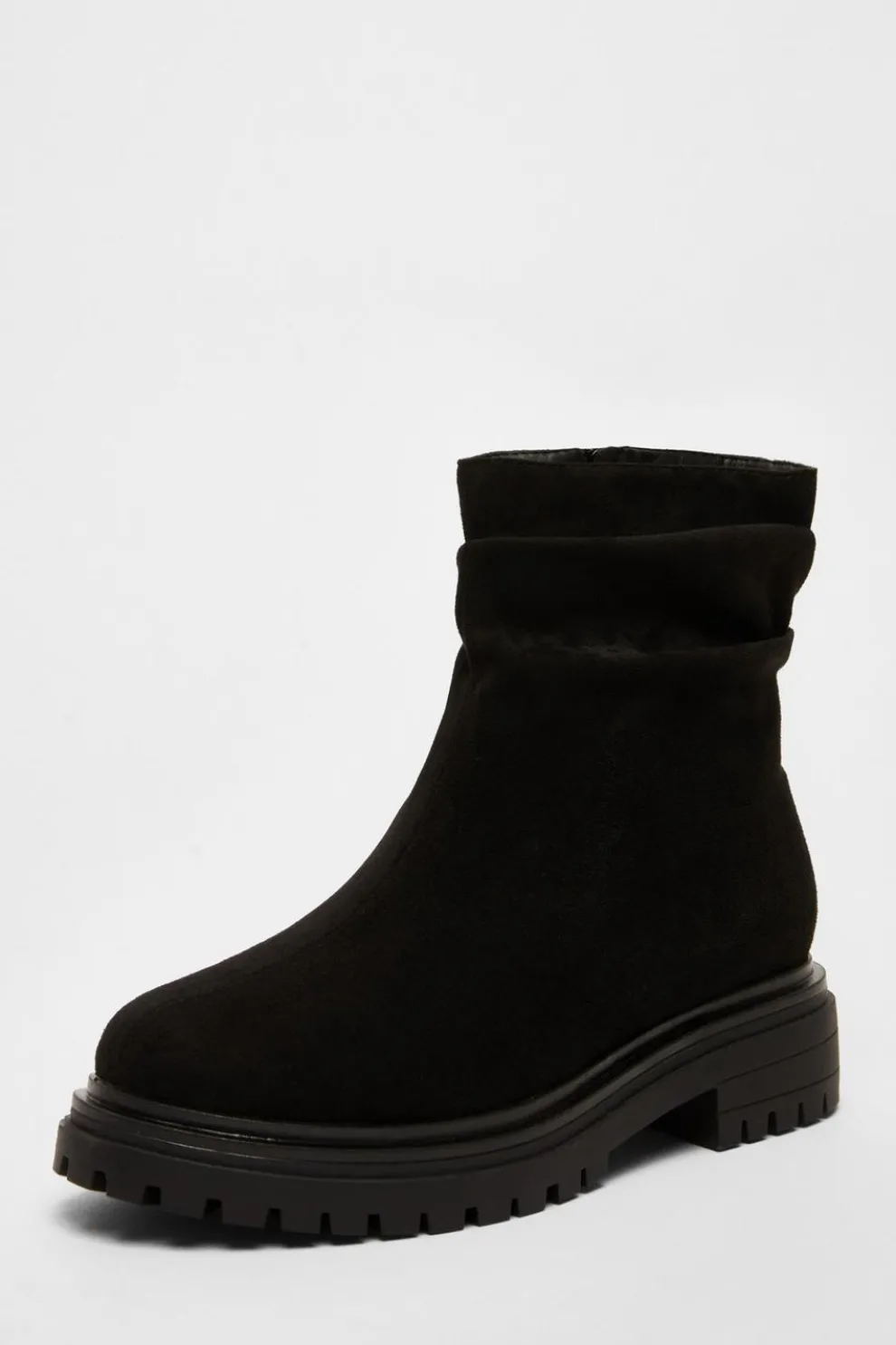 Black Faux Suede Ruched Ankle Boots