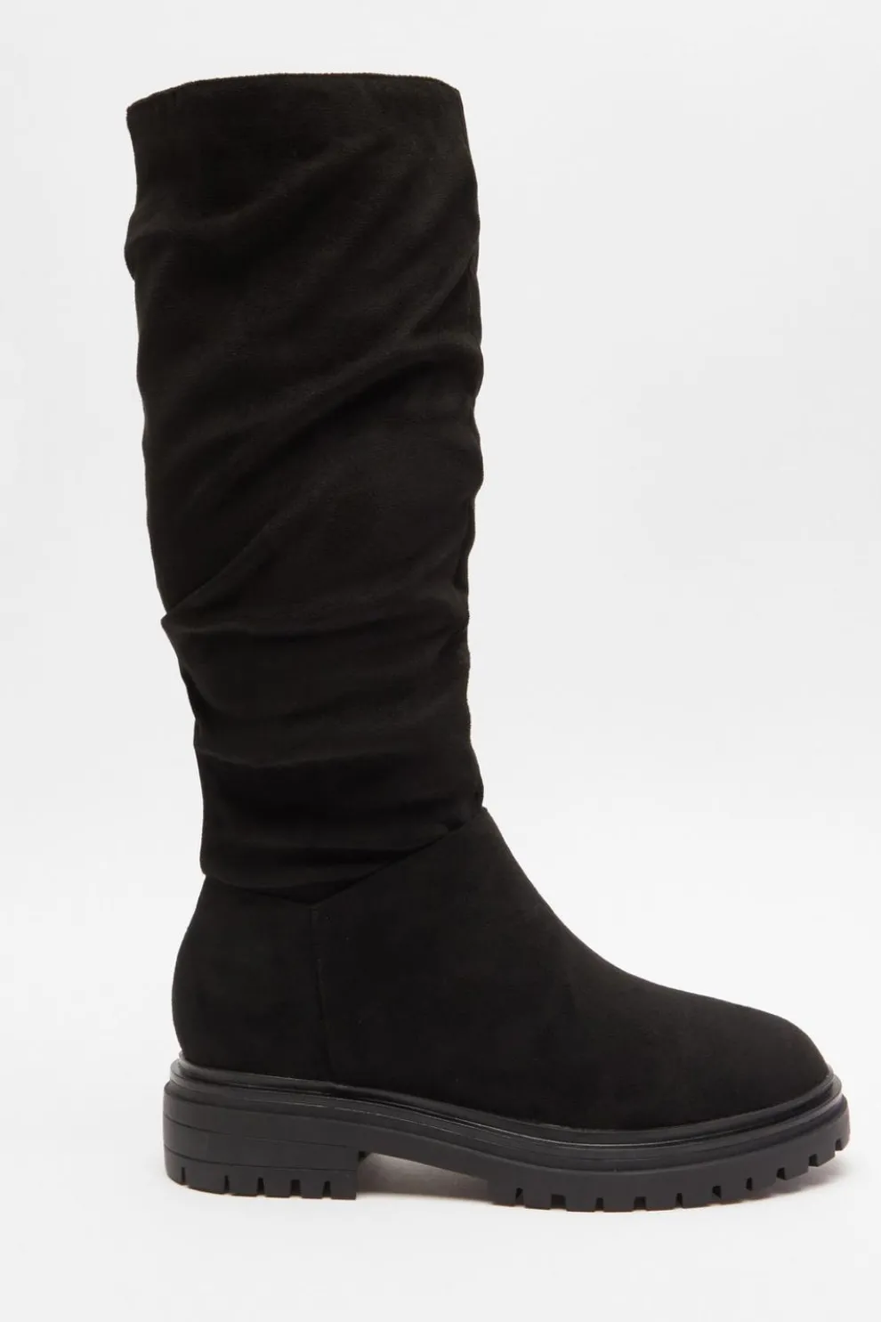 Black Faux Suede Ruched Boots