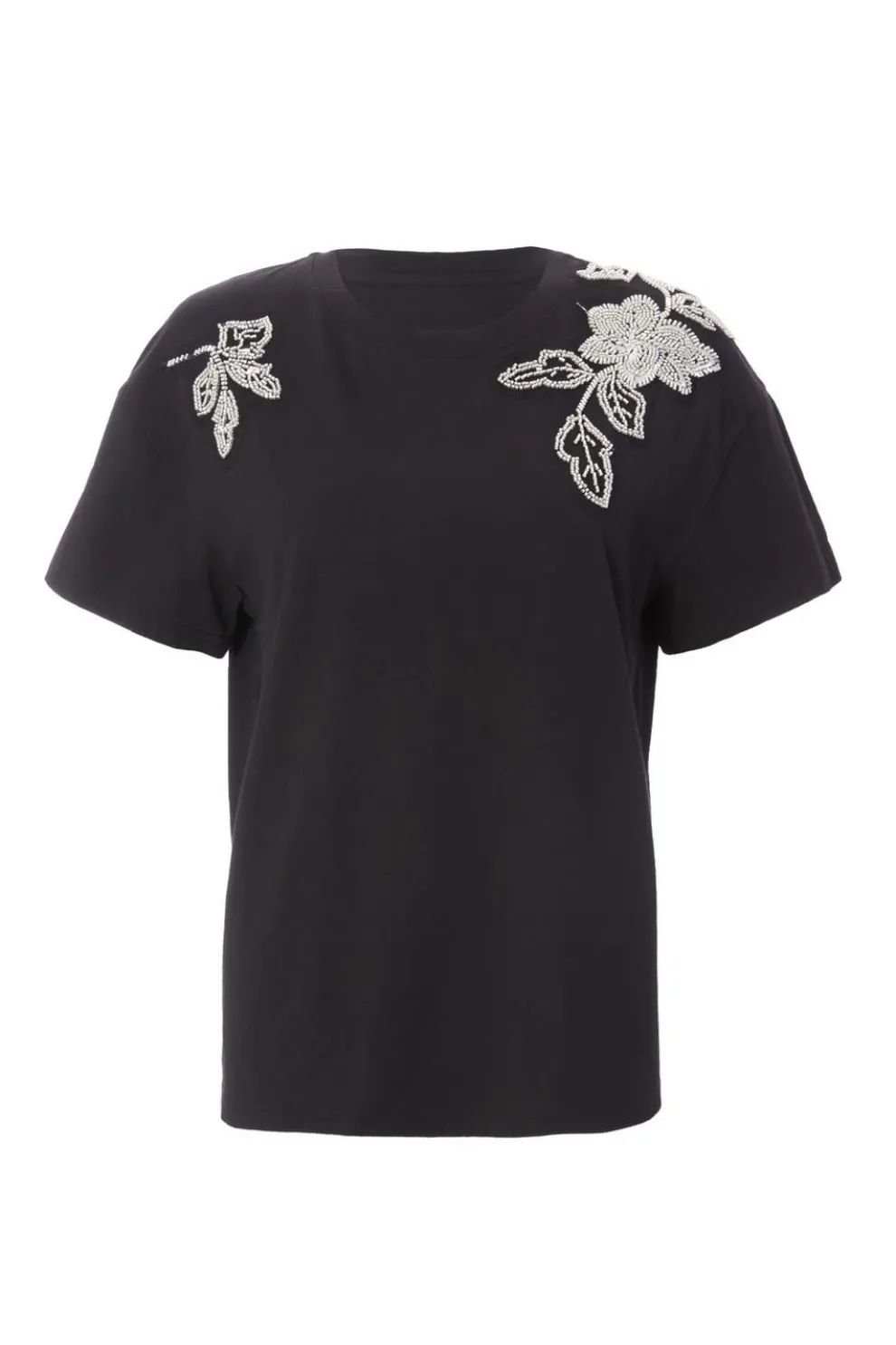 Black Floral Applique T-Shirt