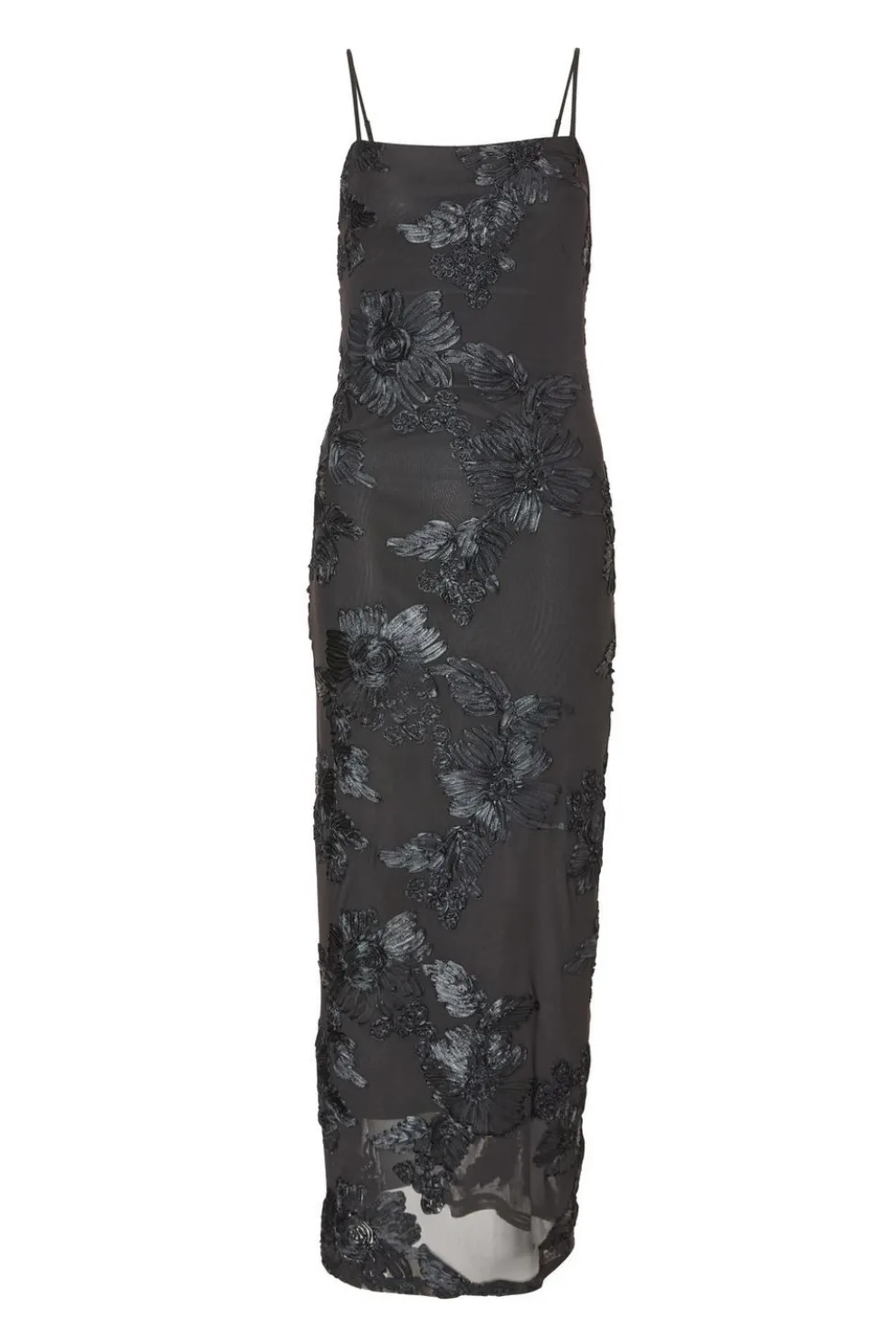 Black Floral Applique Midaxi Dress