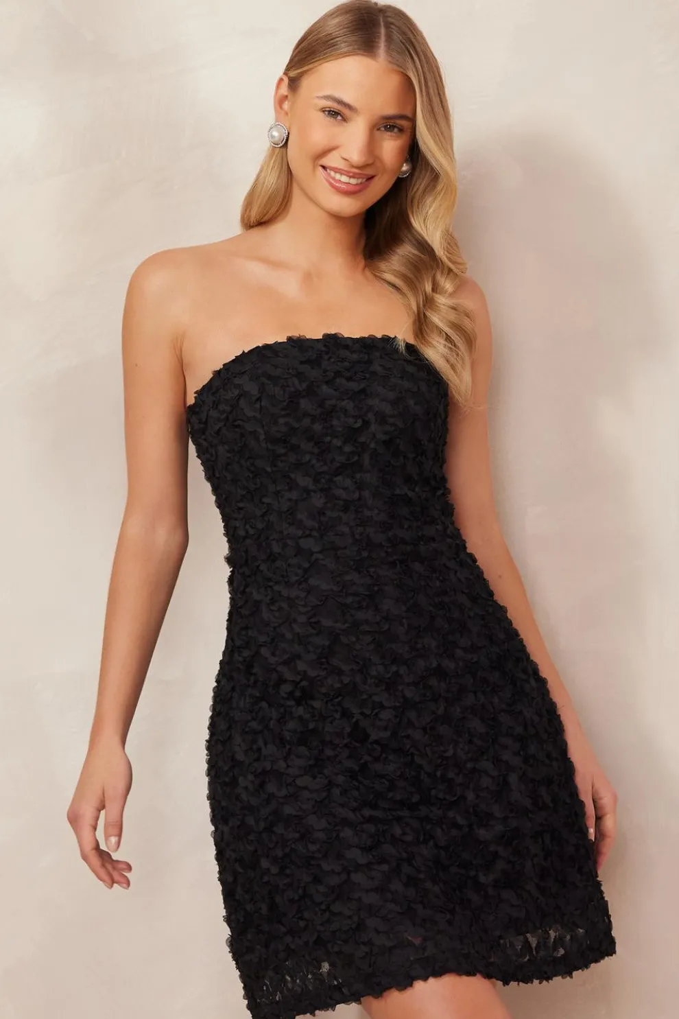 Black Floral Bandeau Mini Dress