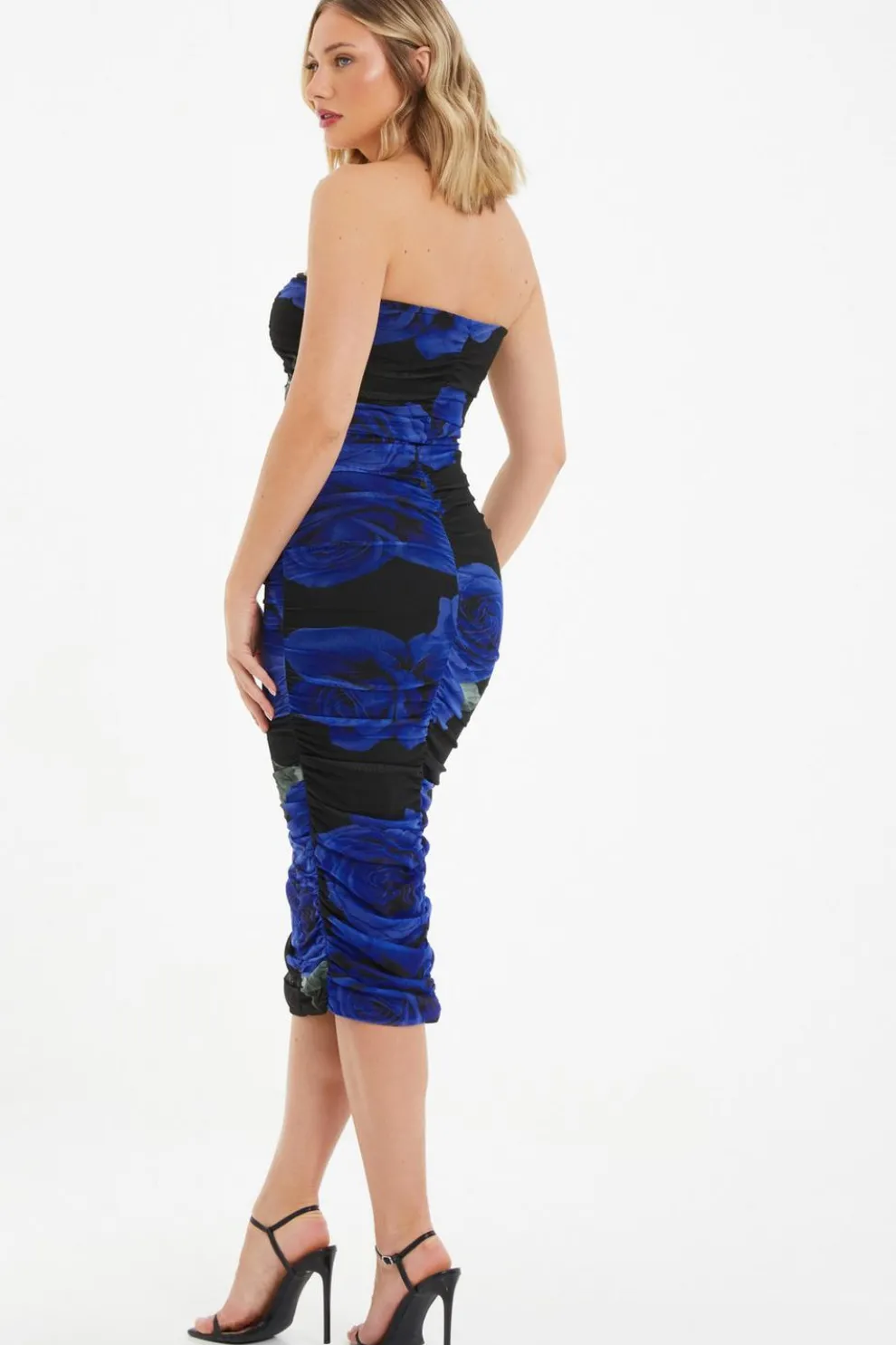 Black Floral Mesh Bandeau Midi Dress