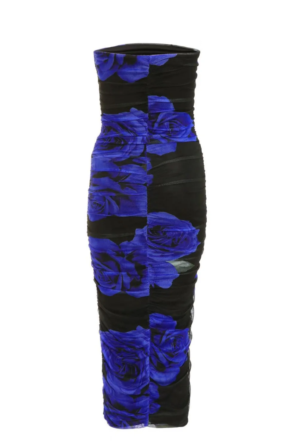 Black Floral Mesh Bandeau Midi Dress