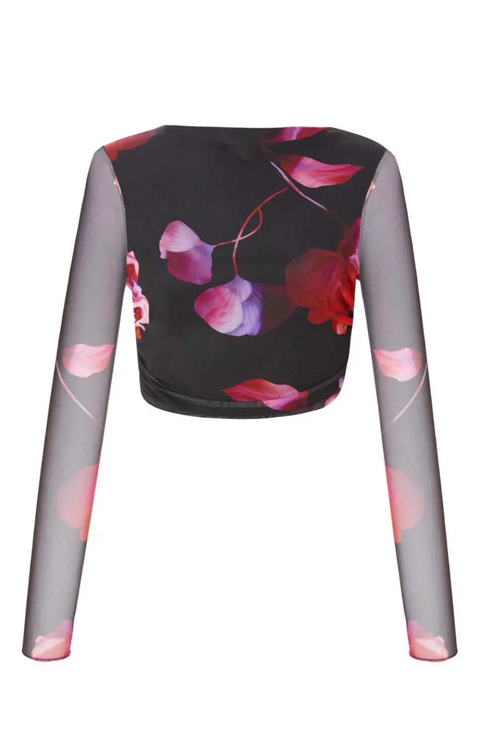 Black Floral Mesh Crop Top