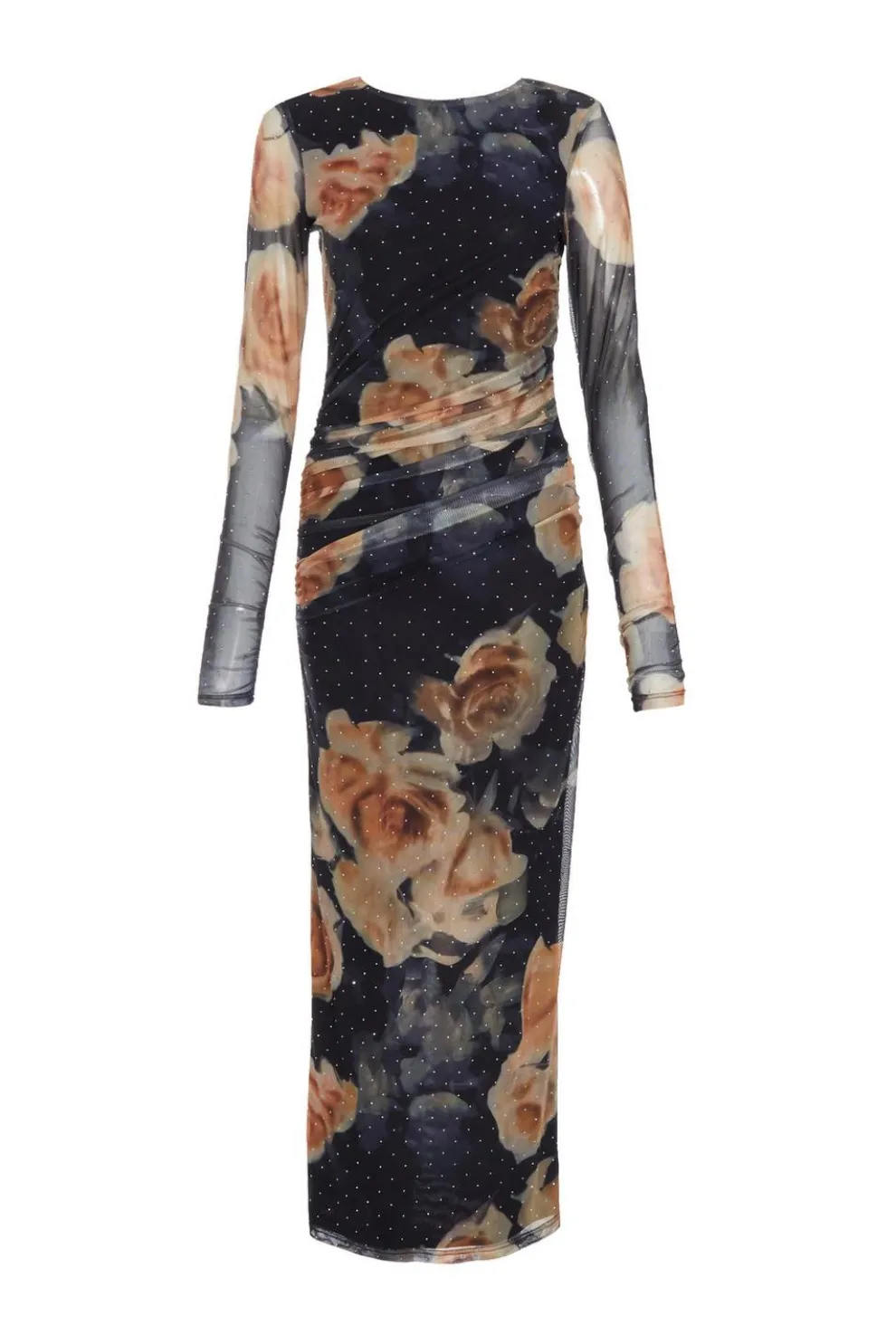 Black Floral Mesh Midaxi Dress