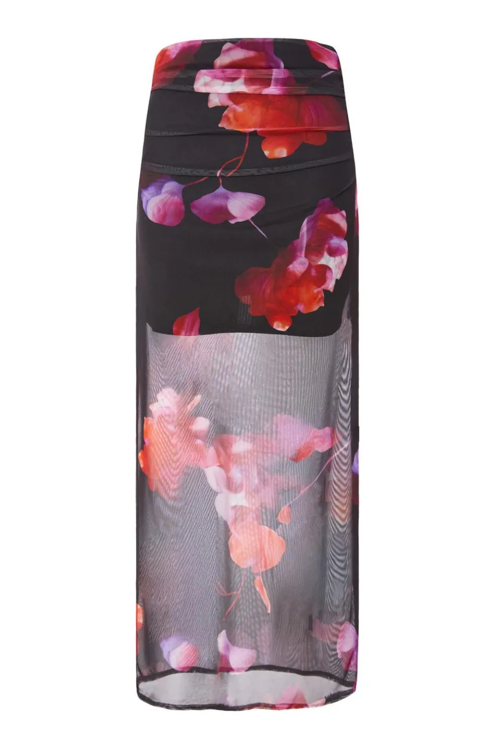 Black Floral Mesh Maxi Skirt