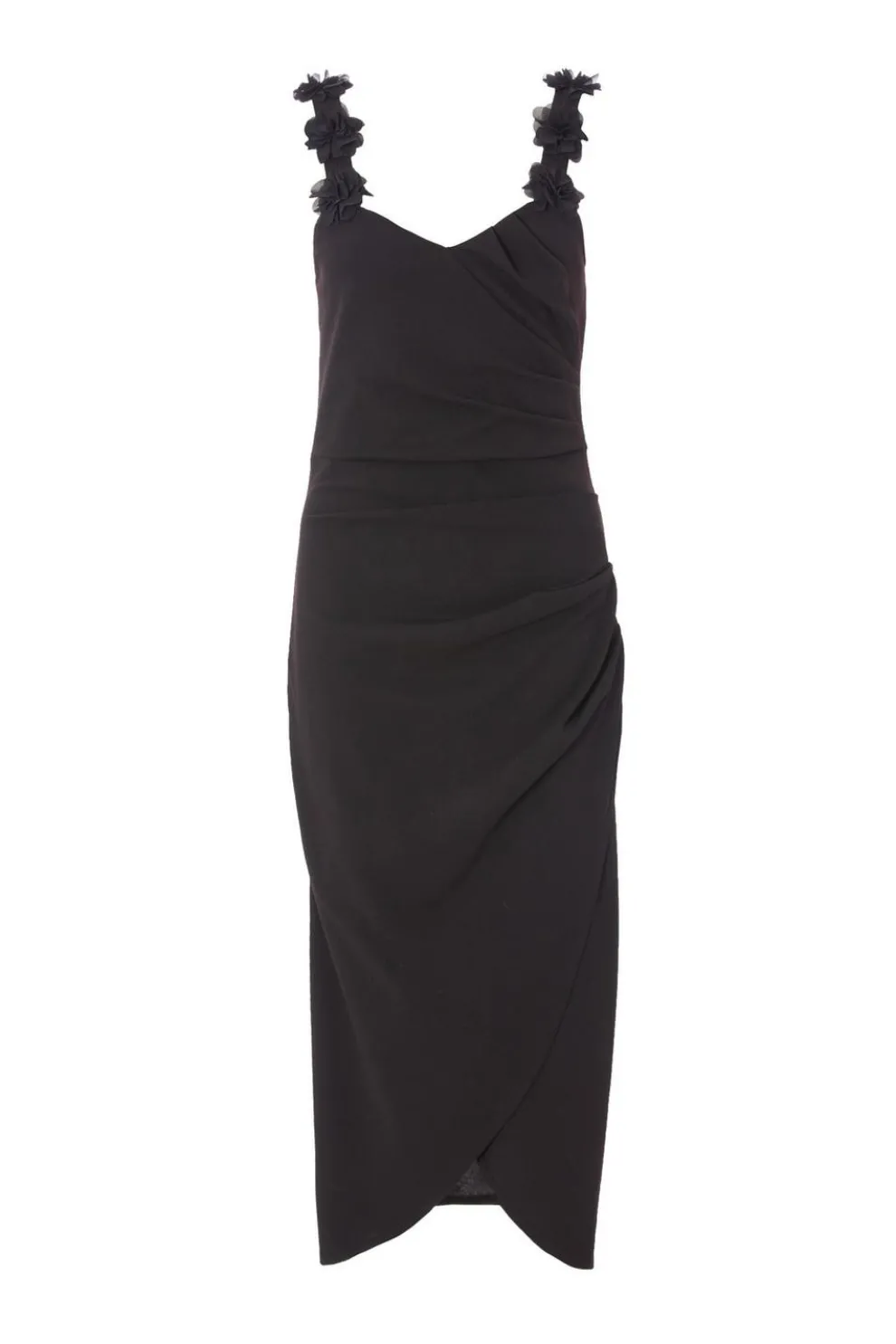 Black Floral Trim Midaxi Dress