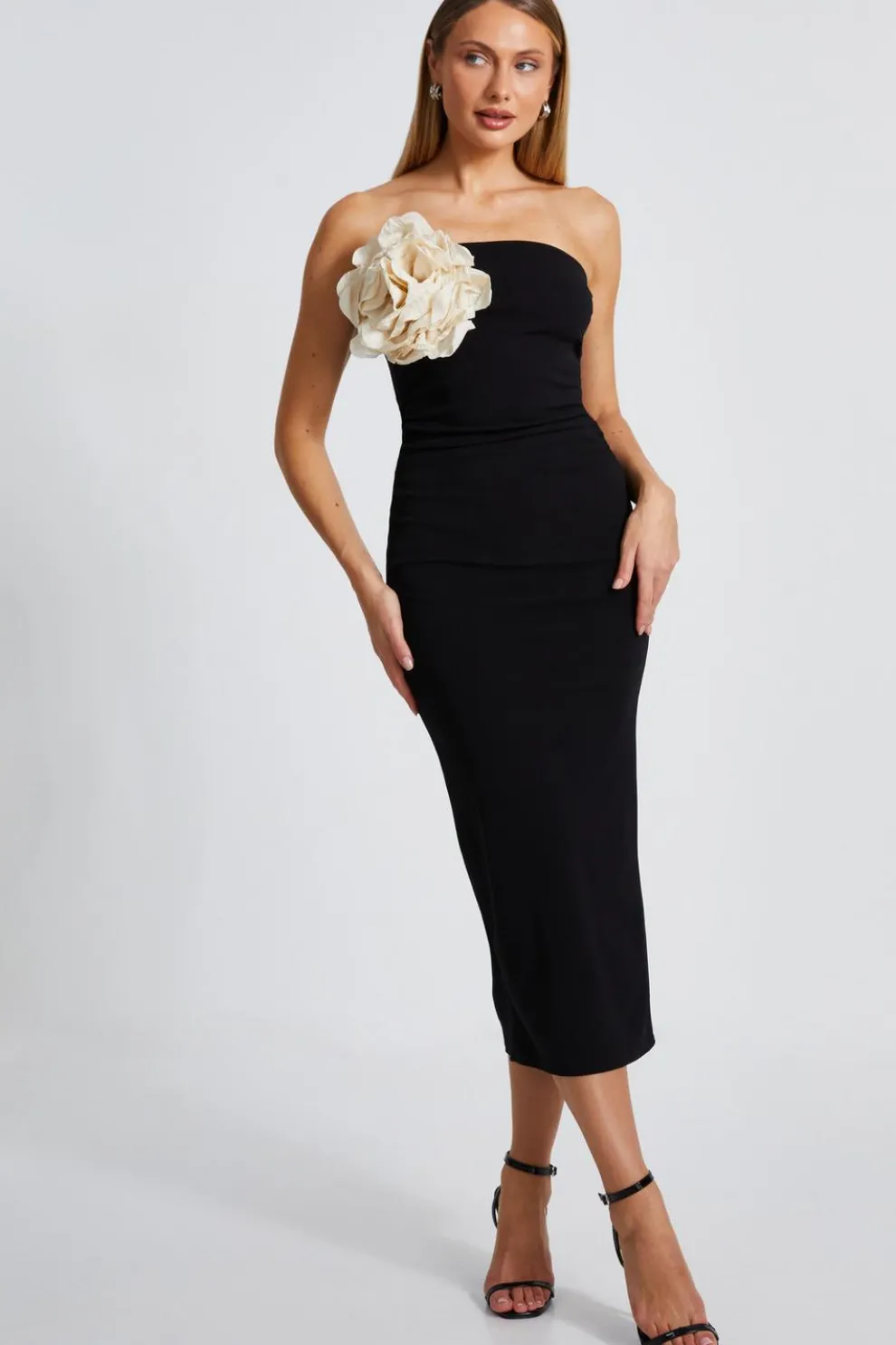 Black Flower Embellished Midaxi Dress