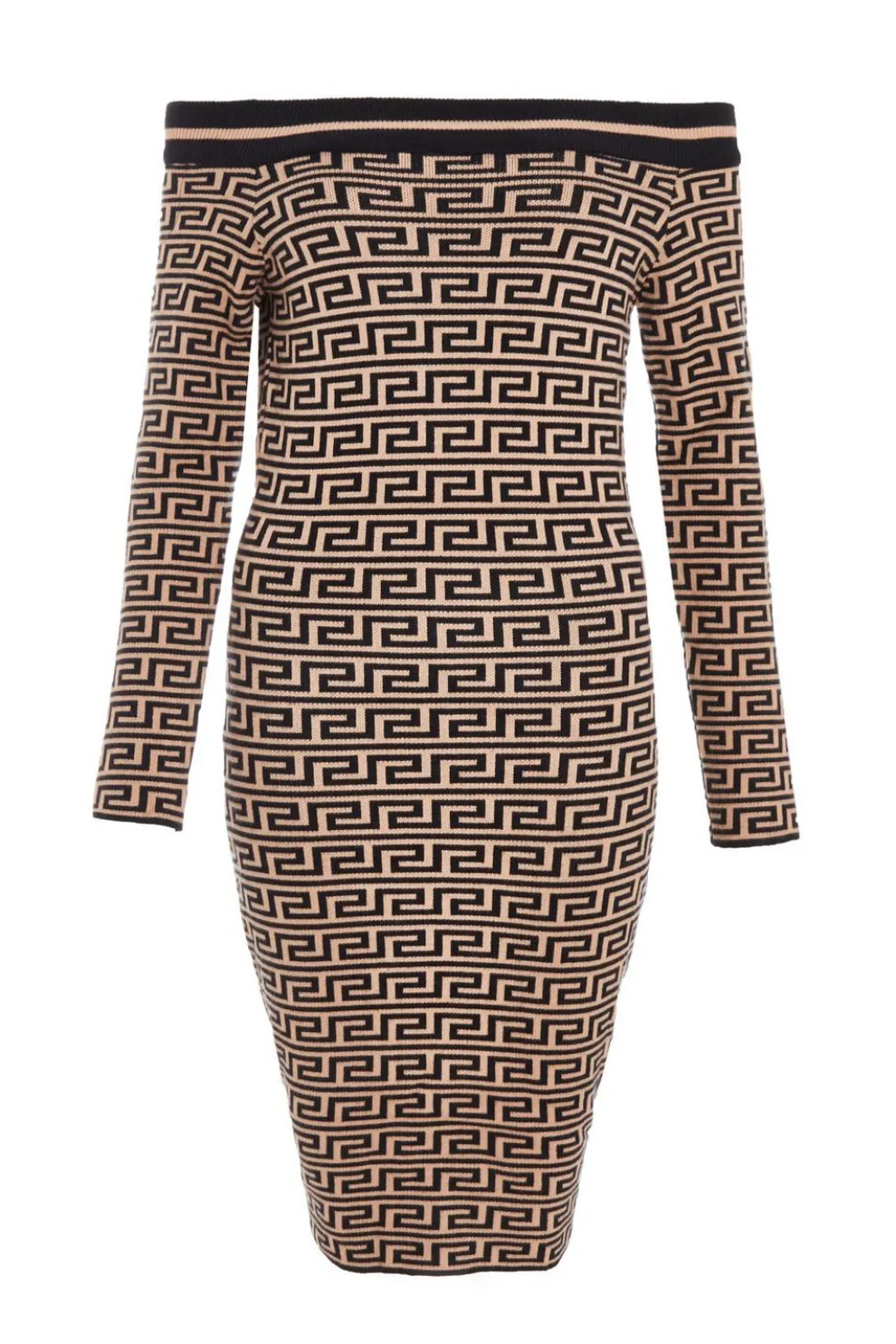 Black Geometric Bardot Mini Dress