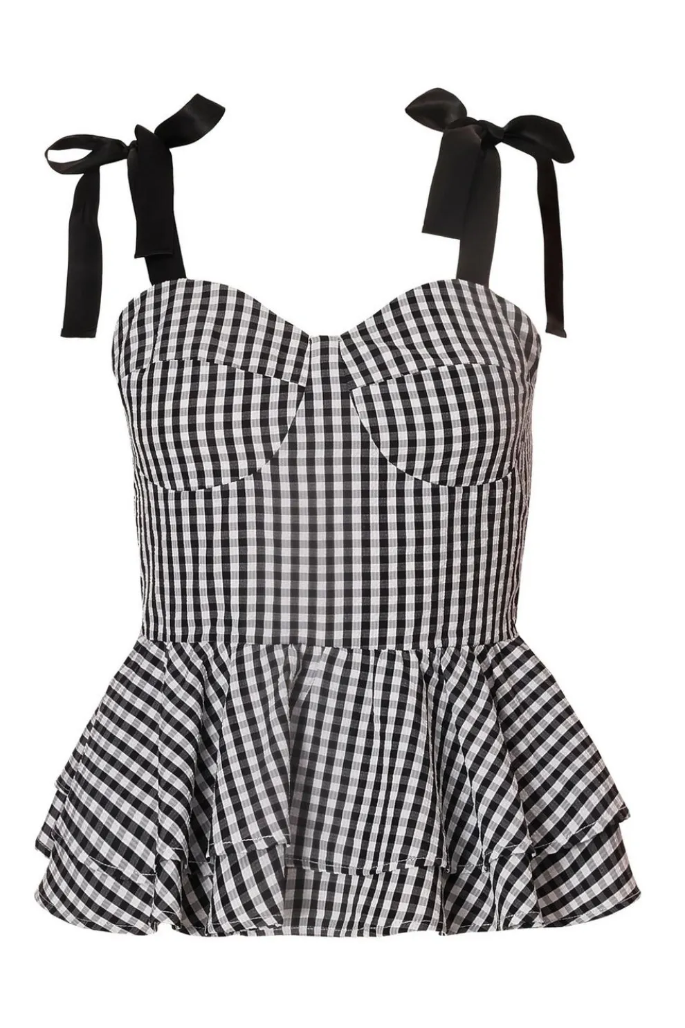 Black Gingham Peplum Top