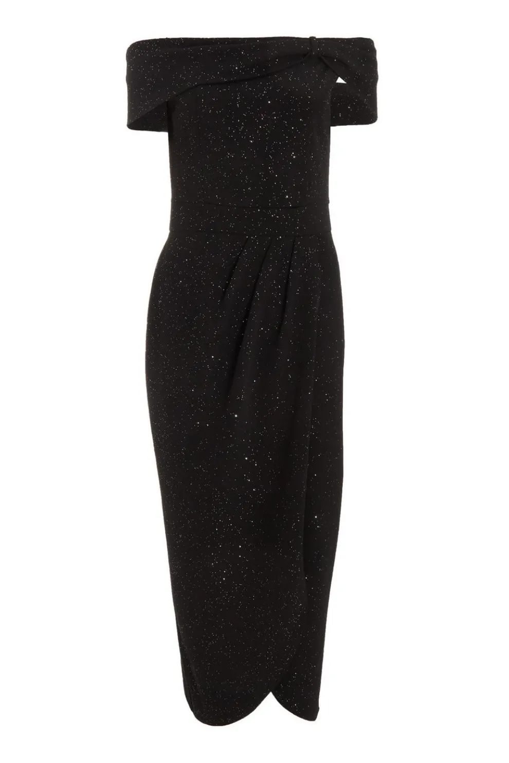 Black Glitter Bardot Midi Dress