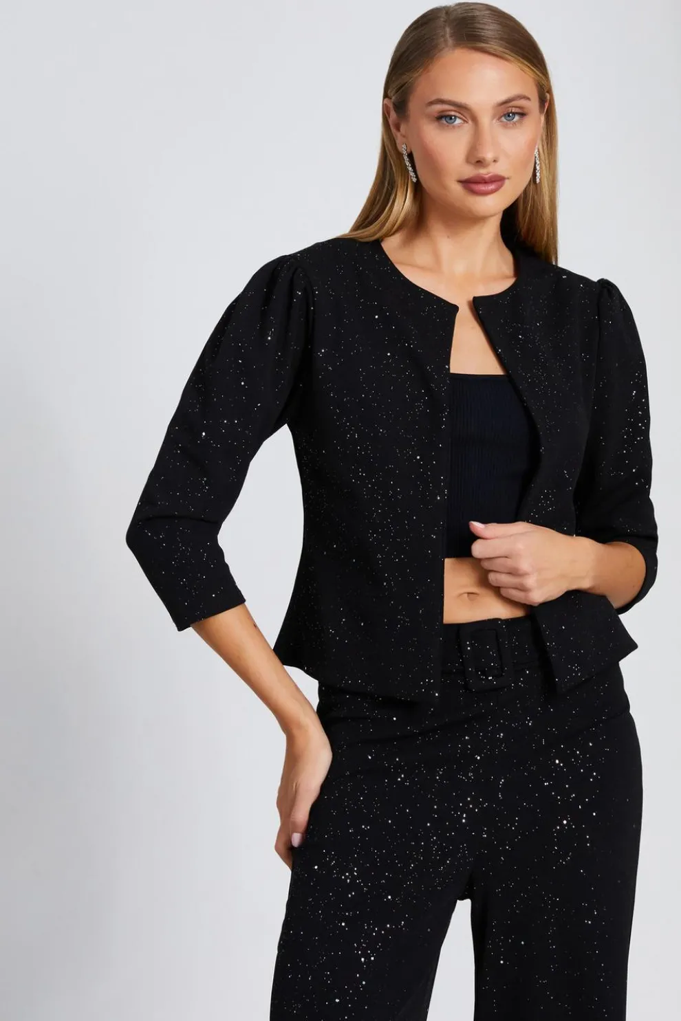 Black Glitter Cropped Jacket