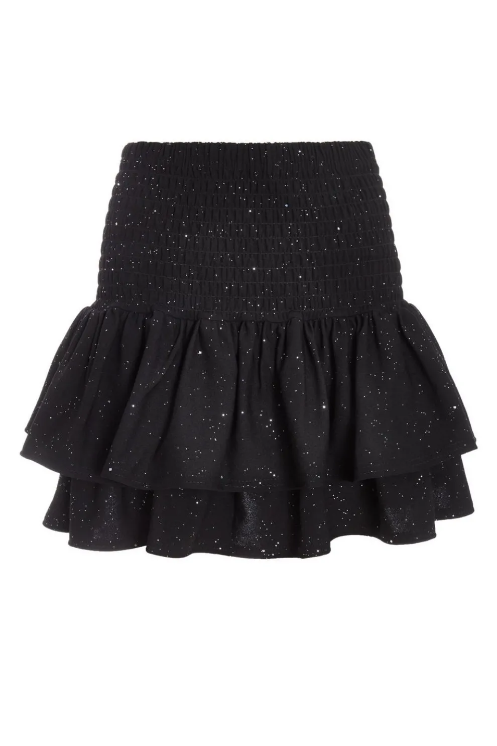Black Glitter Shirred Waist Skirt