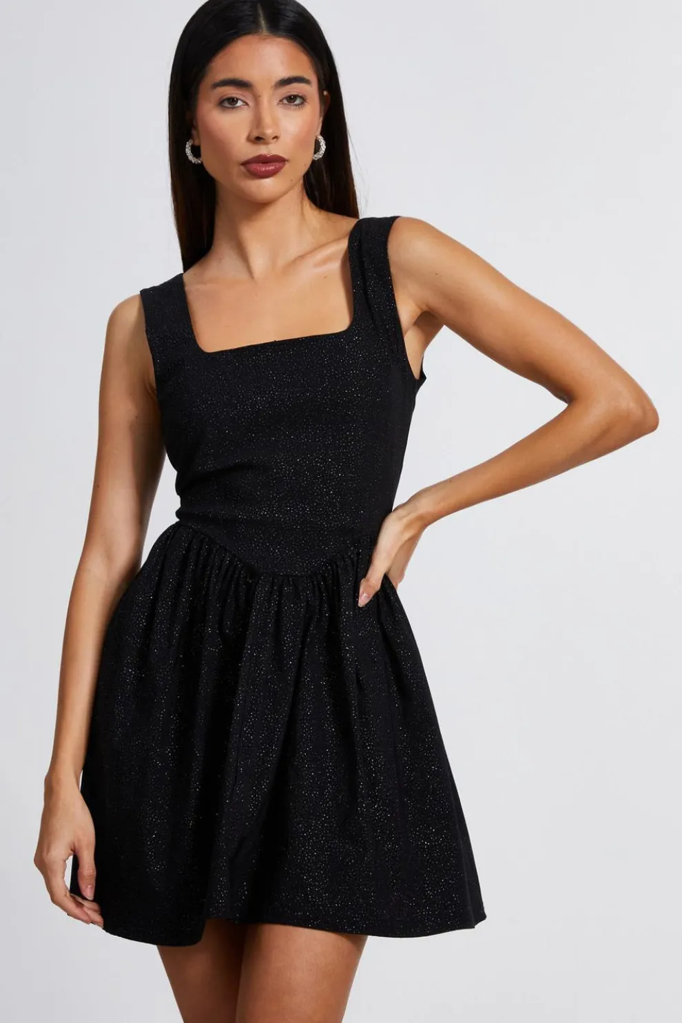 Black Glitter Skater Dress