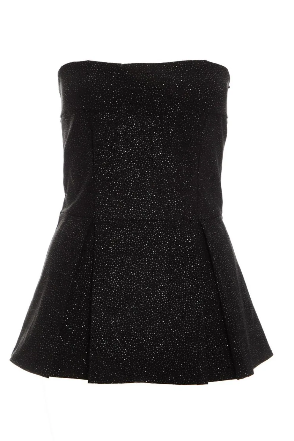 Black Glitter Strapless Peplum Top