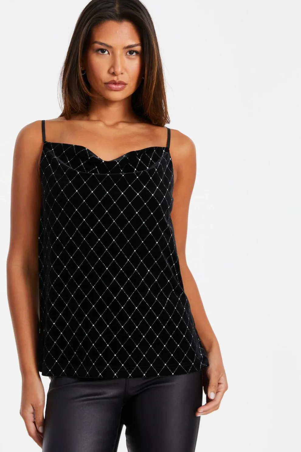 Black Glitter Velvet Vest Top