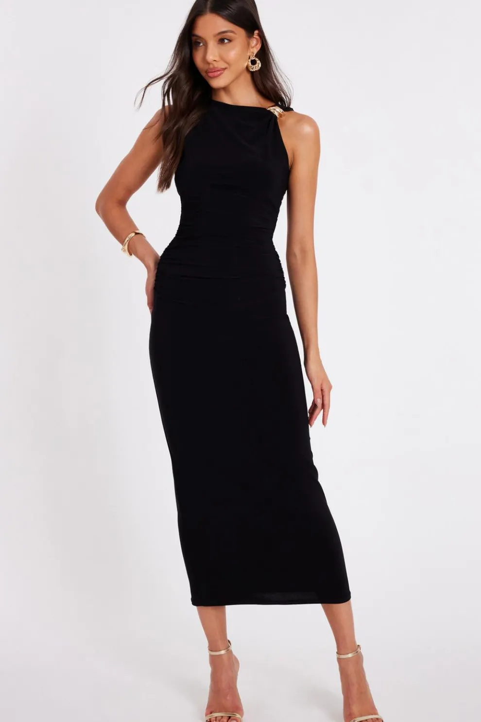 Black Gold Buckle Midaxi Dress