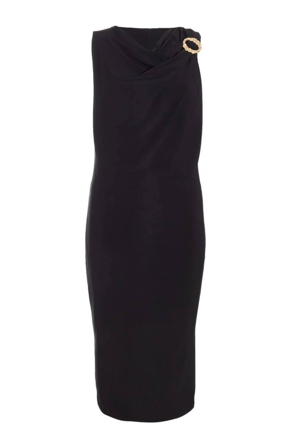 Black Gold Buckle Detail Midi Dress