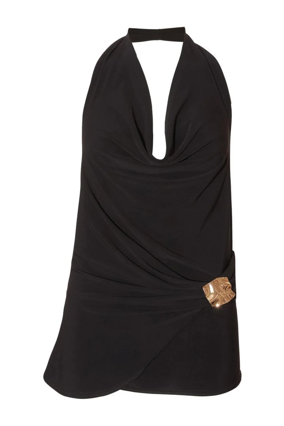 Black Halter Neck Wrap Top