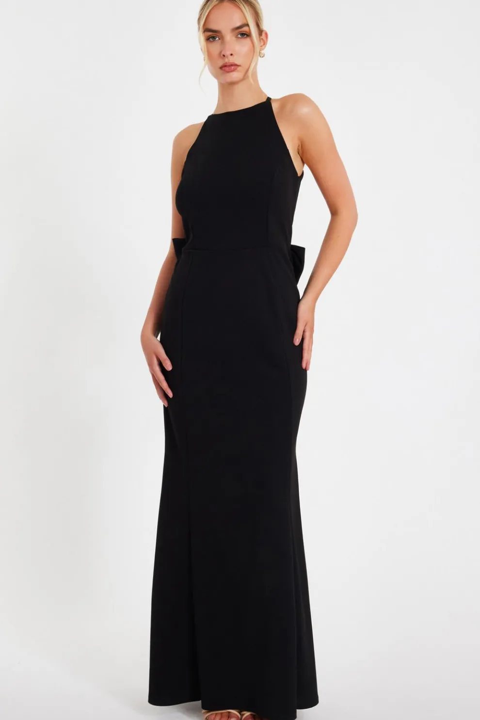 Black Halter Neck Fishtail Maxi Dress
