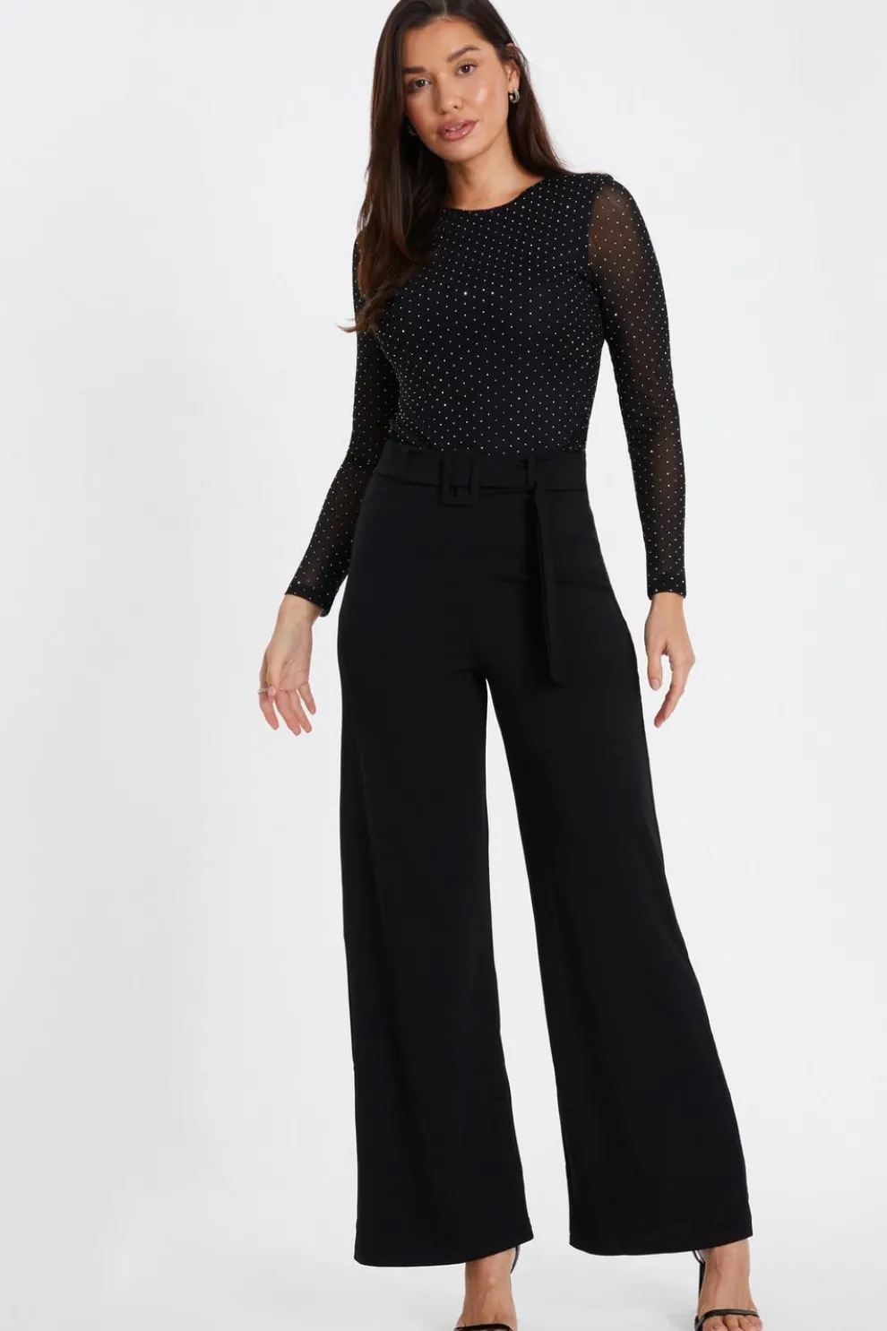 Black High Waist Belted Palazzo Trousers
