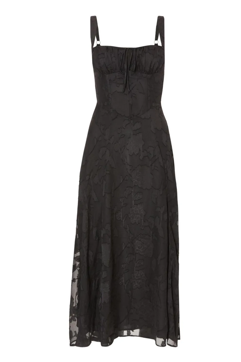 Black Jacquard Ruched Midaxi Dress