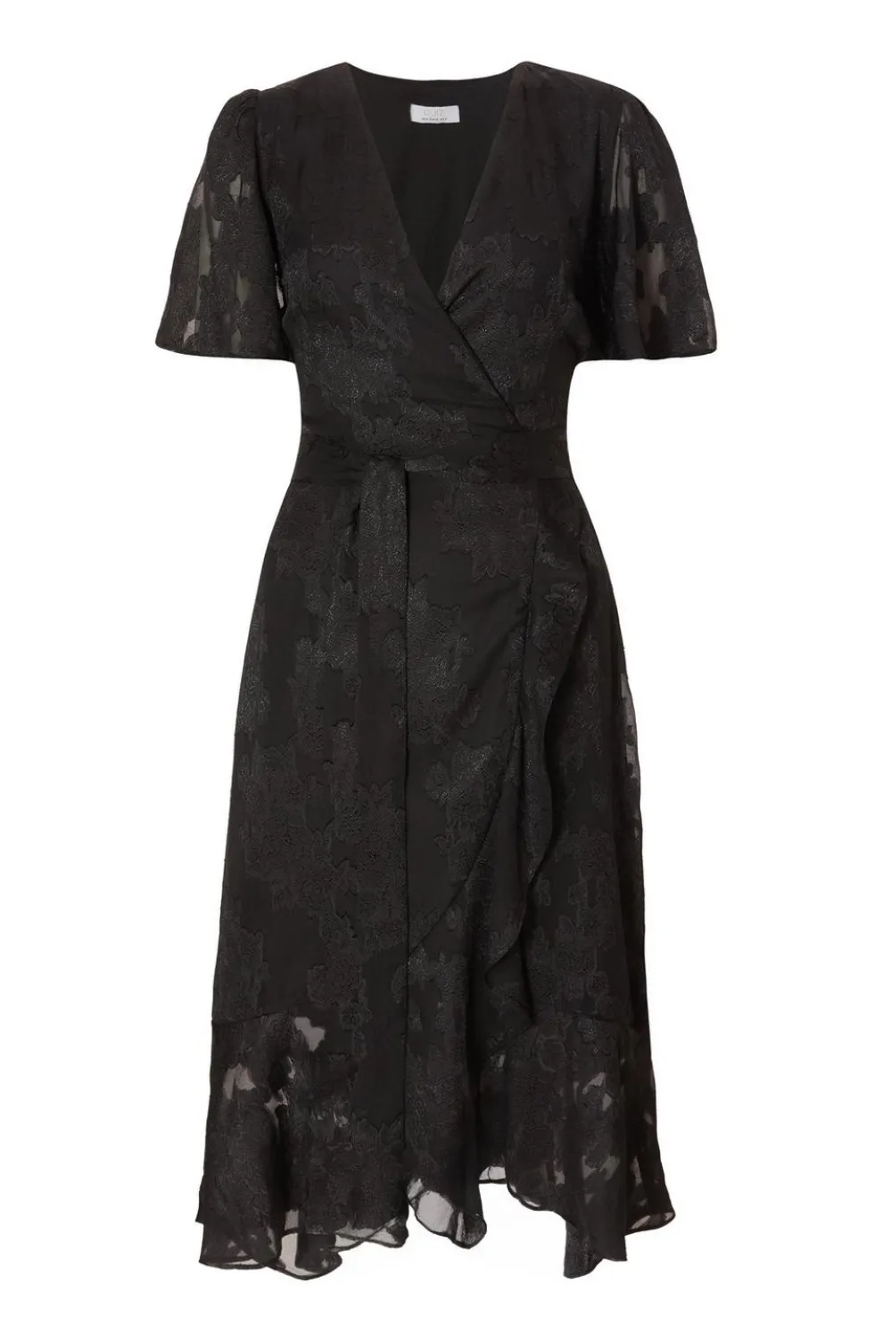 Black Jacquard Wrap Midi Dress