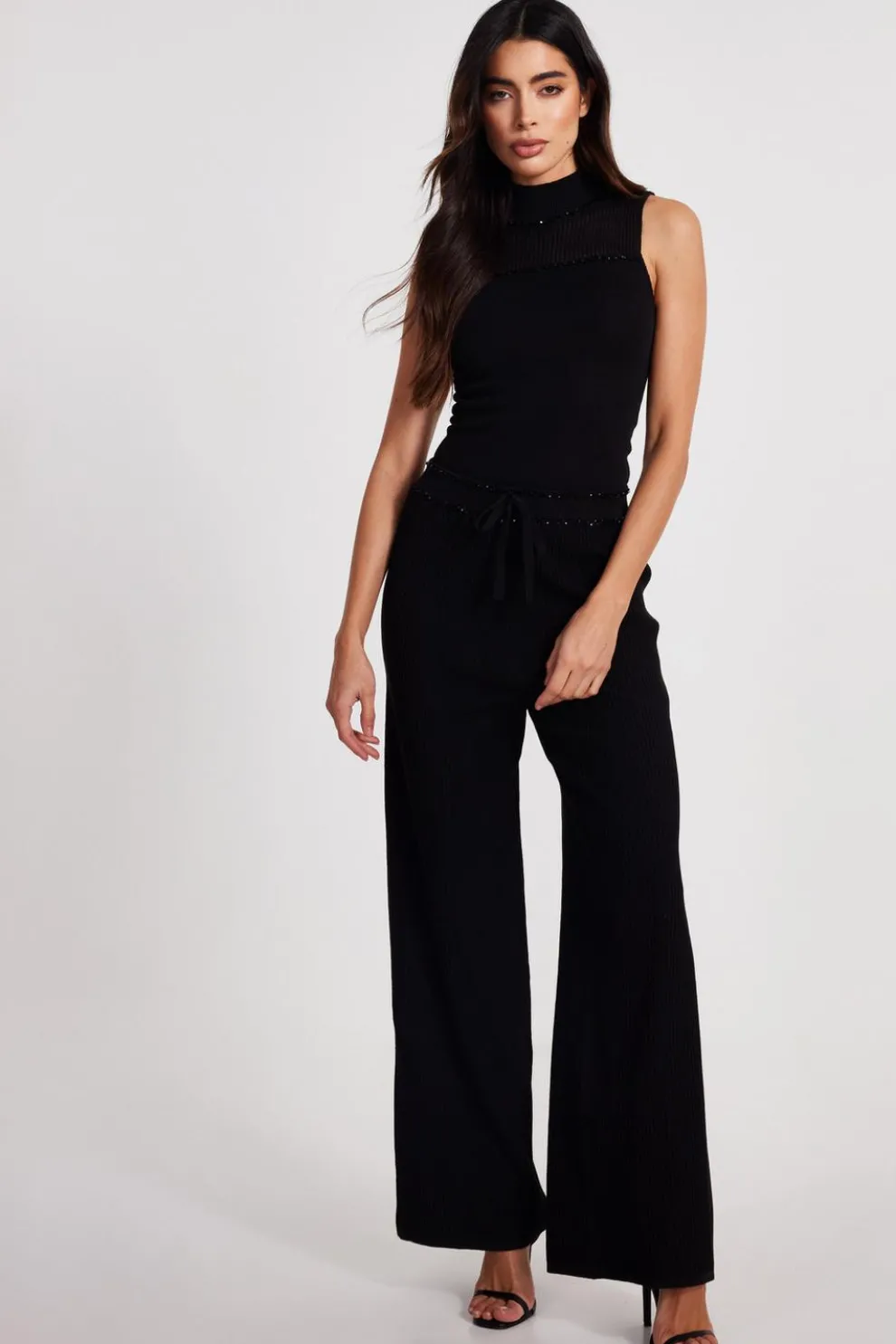 Black Knit Beaded Trousers