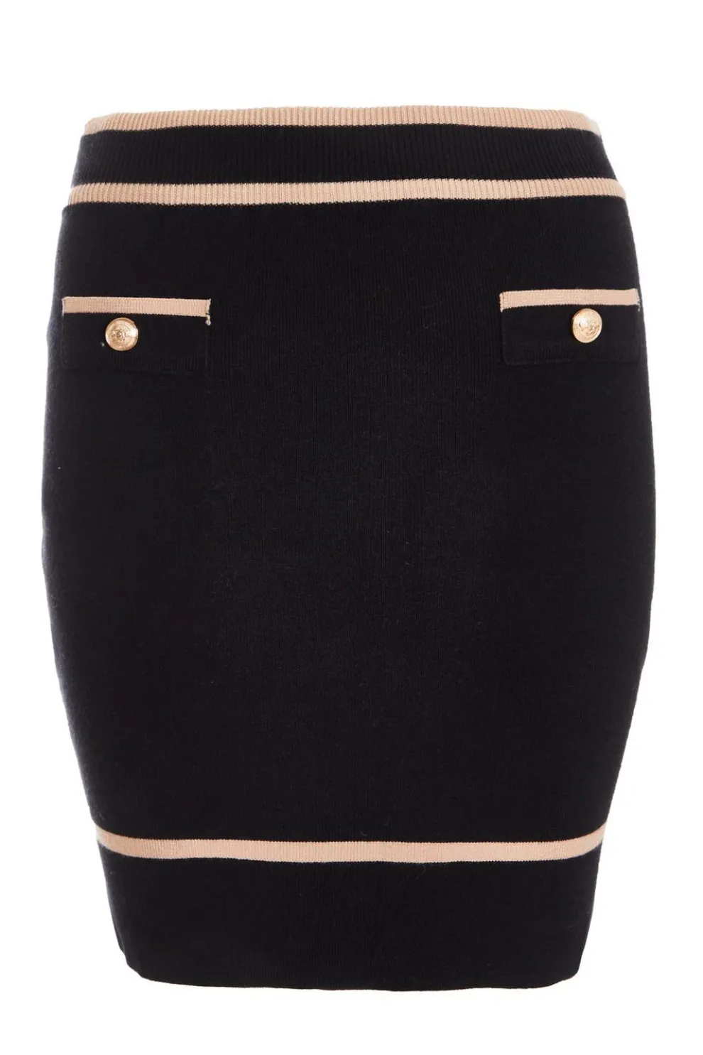 Black Knit Contrast Trim Mini Skirt