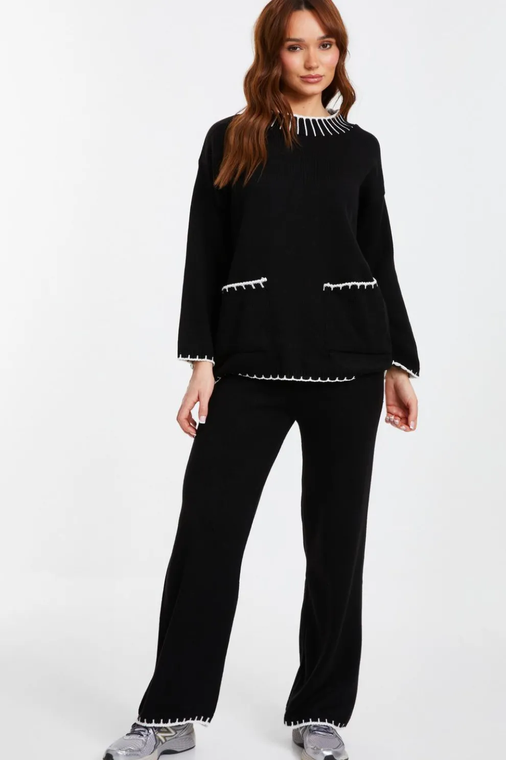 Black Knit Contrast Stich Jumper