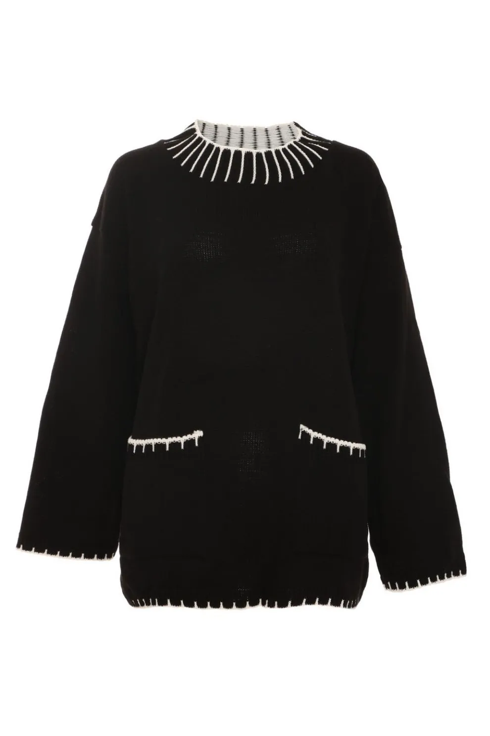 Black Knit Contrast Stich Jumper