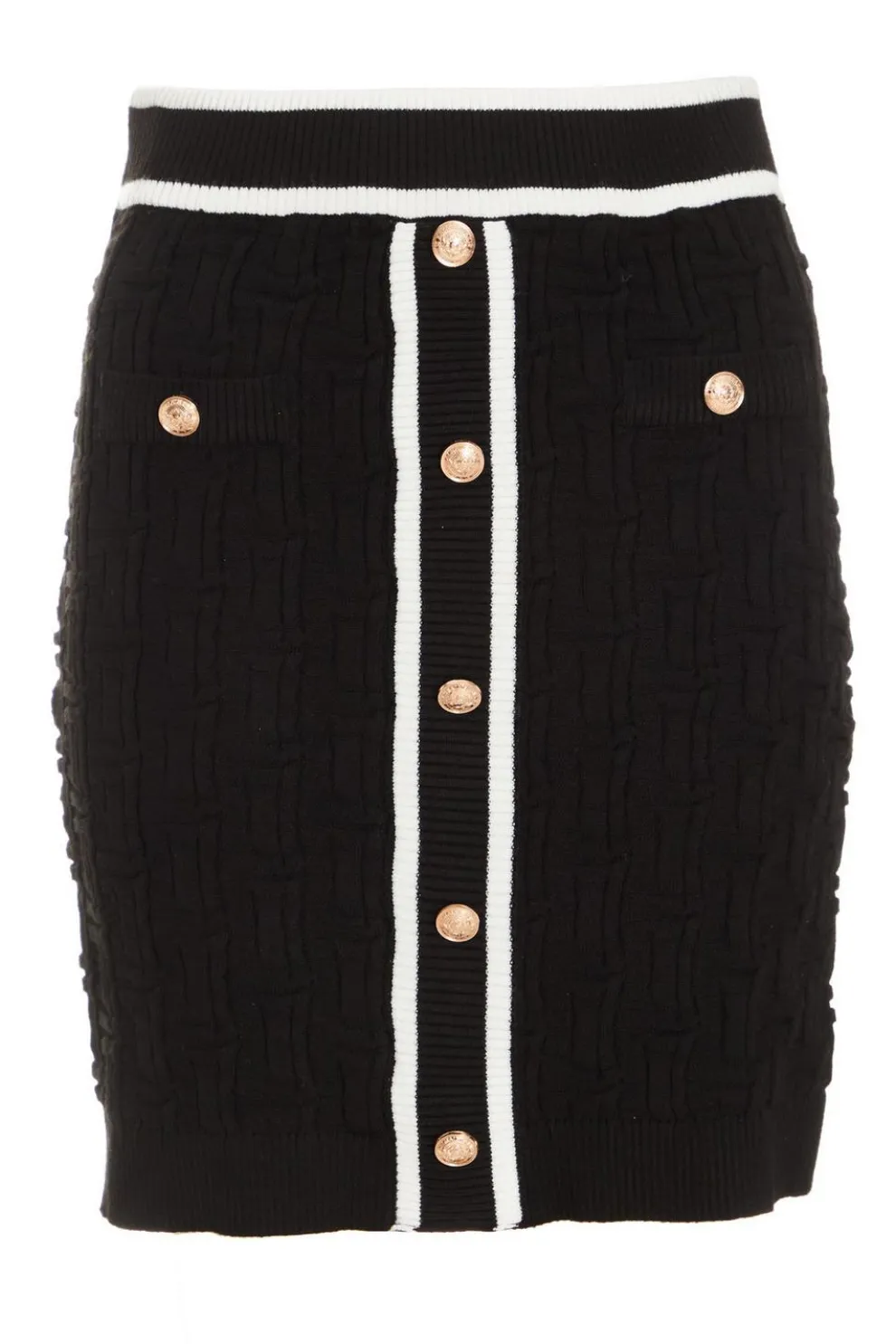 Black Knit Contrast Trim Skirt