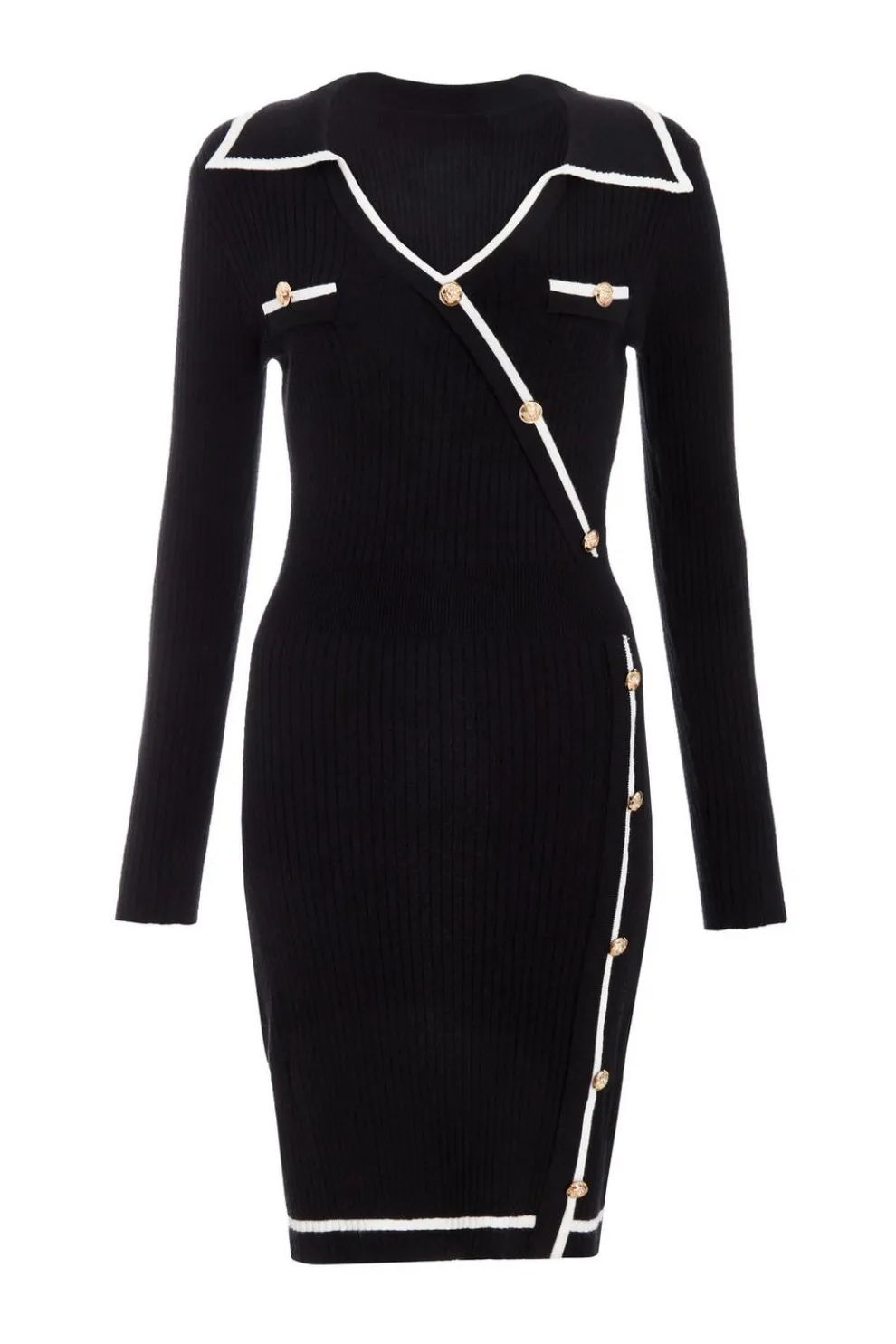 Black Knit Contrast Trim Dress