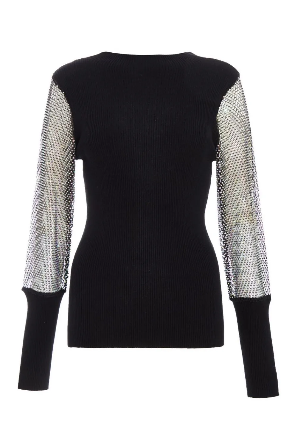 Black Knit Diamante Sleeve Jumper